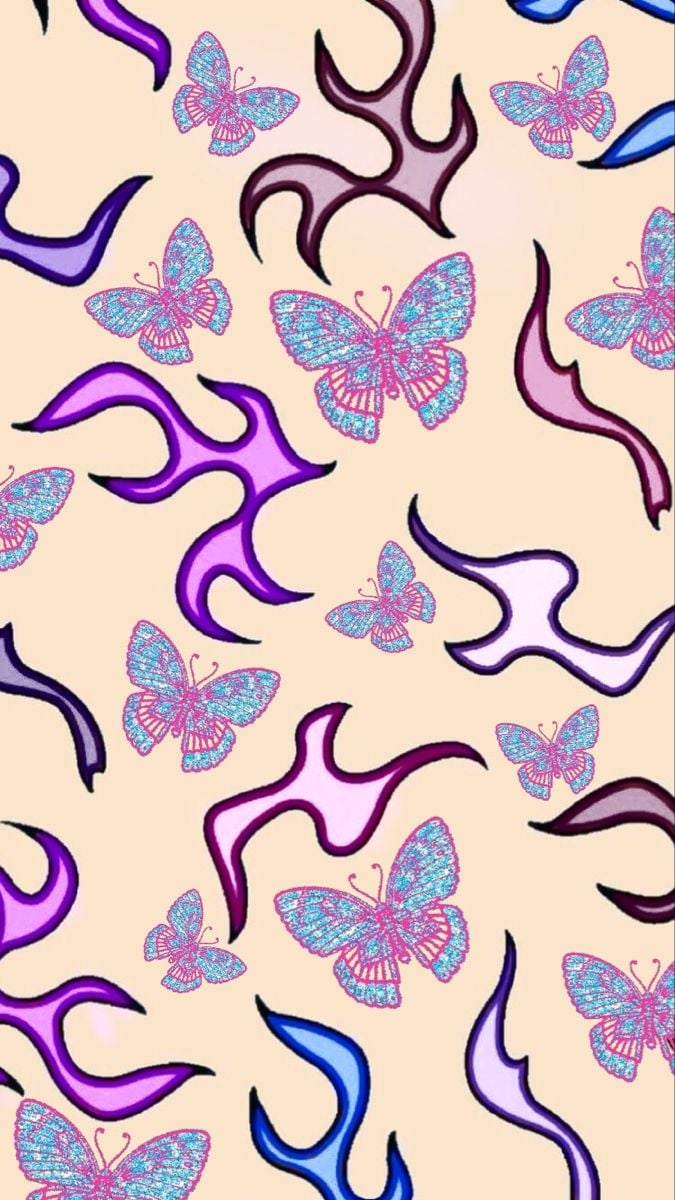Colourful butterfly flame wallpaper trendy style Y2K baddie indie 675x1200