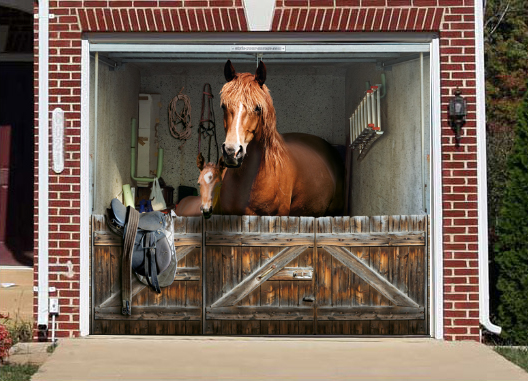 Horse Stable Door Mural Grasscloth Wallpaper