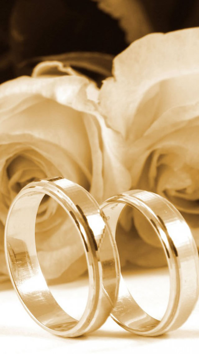 Pure Retro White Rose Ring Couple iPhone Wallpaper