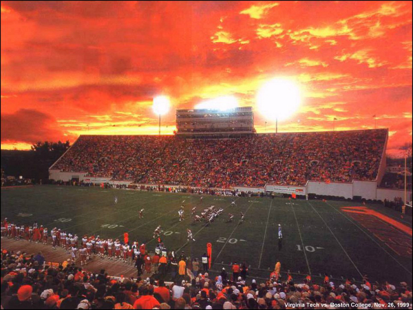 Sunset Over Lane Stadium The Virginia Tech Hokie Colors In