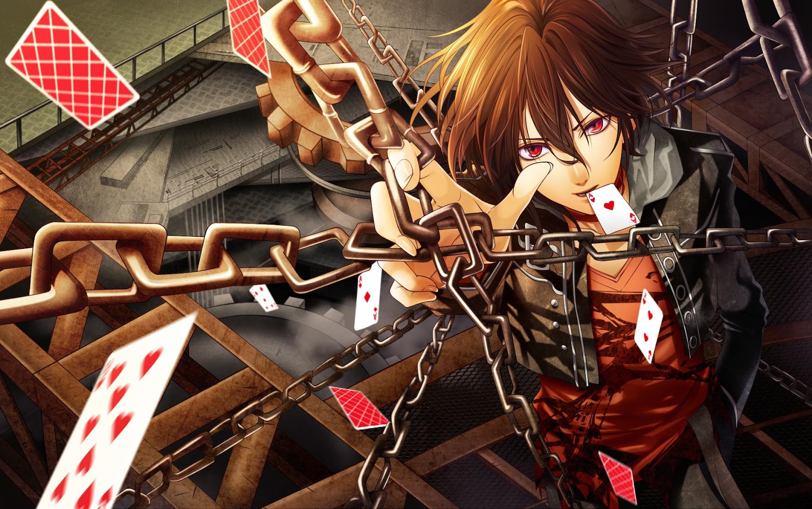 Cool Guy Red Eye Chains Card Anime HD Wallpaper Desktop Pc Background
