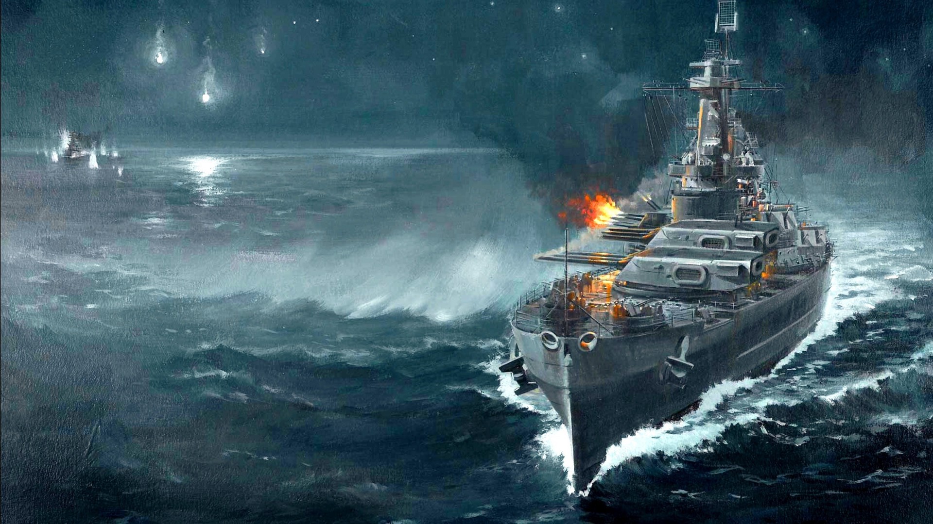Night Sea Battle Wallpaper And Image Pictures Photos