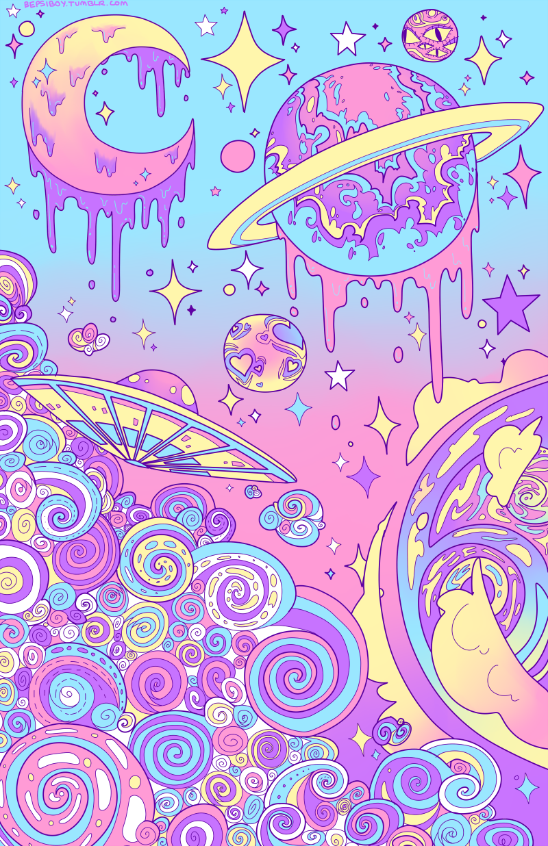 Bepsiboy Pastel Galaxy Psychedelic Art iPhone Wallpaper