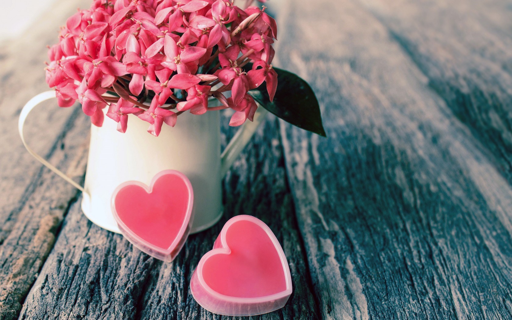 Pink Hearts Love Vase Flowers Wallpaper
