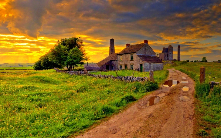 Houses Roads Scenic Skies Wallpaper High Quality