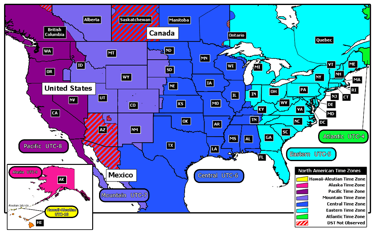 For A More Detailed Time Zone Map Look At Our Of Us Zones