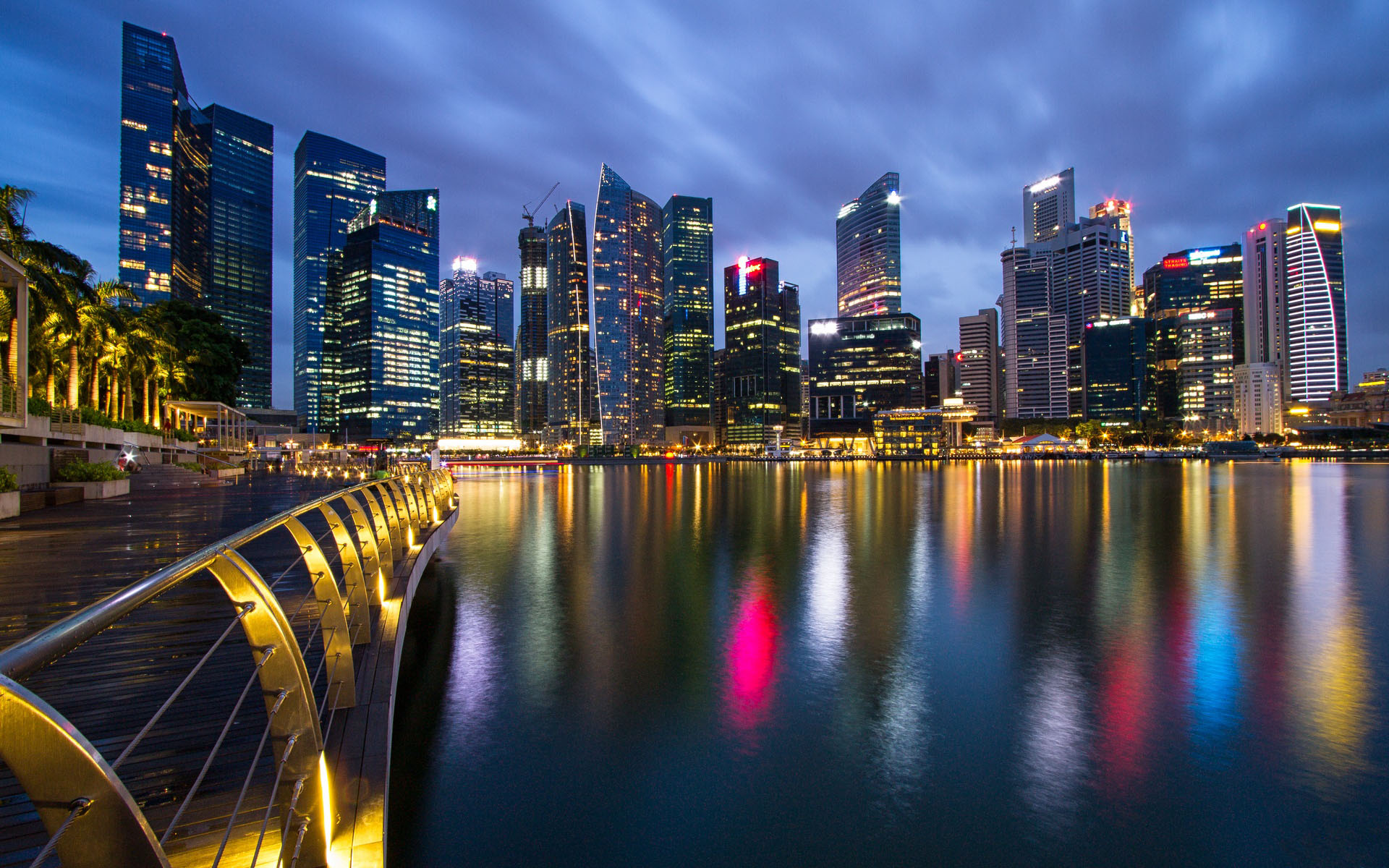 Home Building Night Singapore Skyscrapers HD Wallpaper