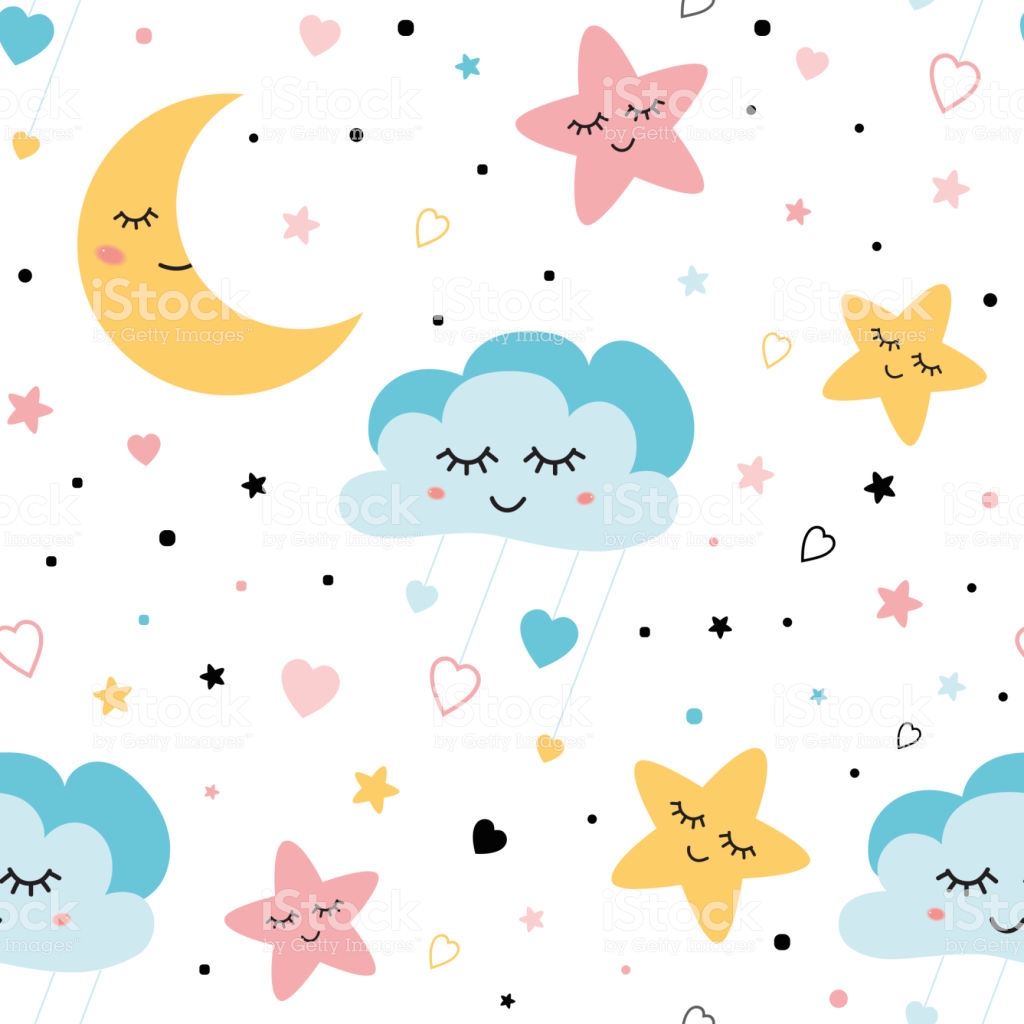 Seamless Childish Pattern With Baby Stars Cloud Moon Kids Texture