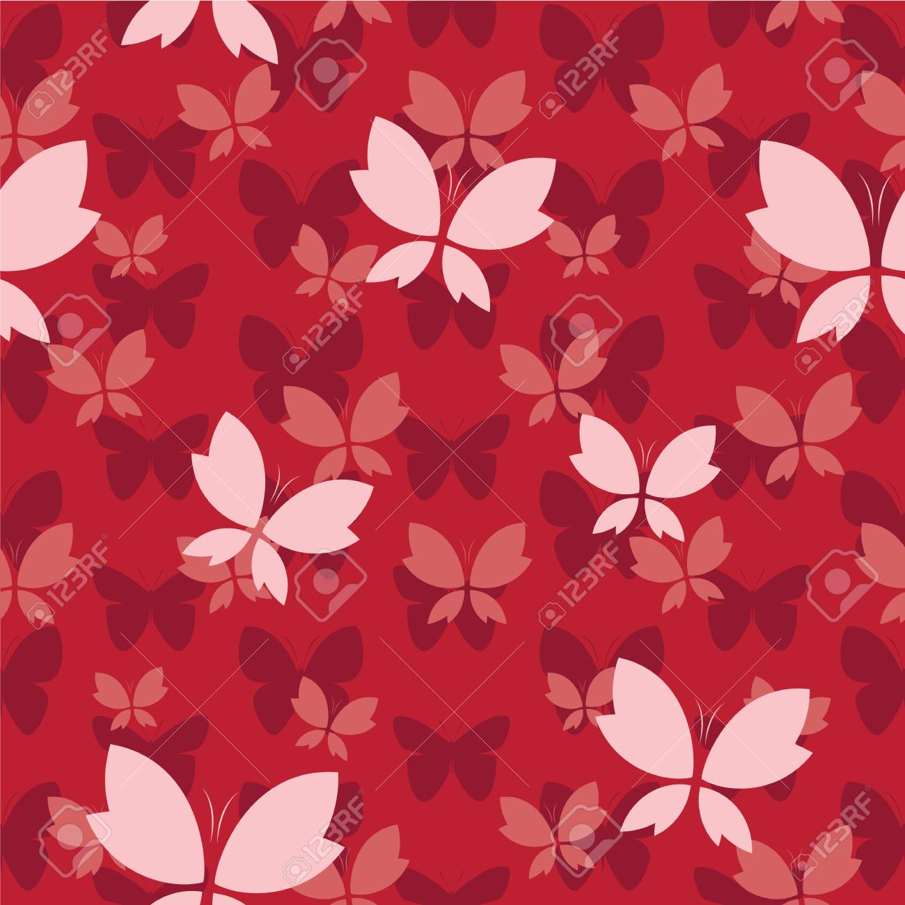 Vector Seamless Pattern With Butterfly On Red Background