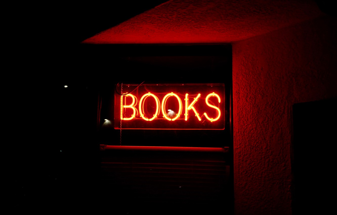 Wallpaper Light Red Books Neon Sign The Word Image For