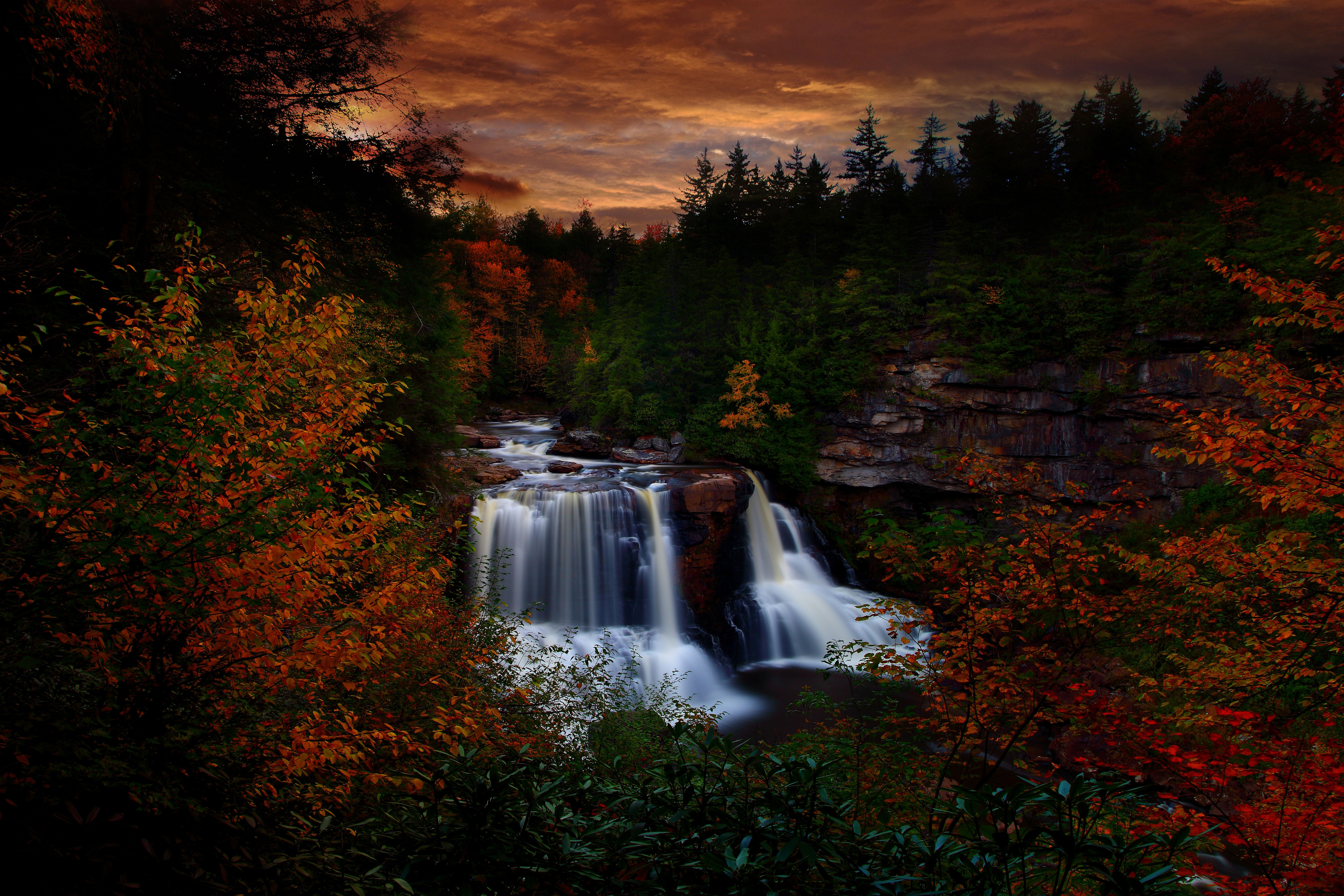 Autumn Foliage Waterfall Sunset Waterfalls Nature Pictures By