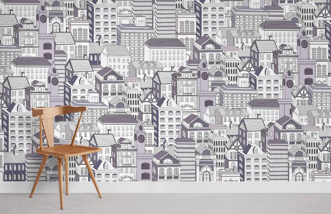 Line Drawing House Wallpaper Mural City Building Wallpaper UK