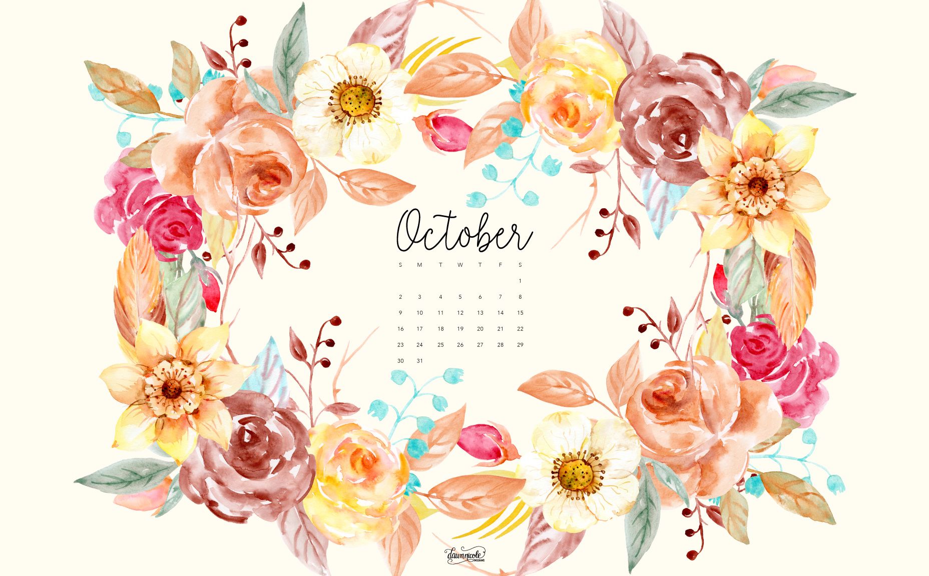 October Calendar Tech Pretties Prints Wallpaper