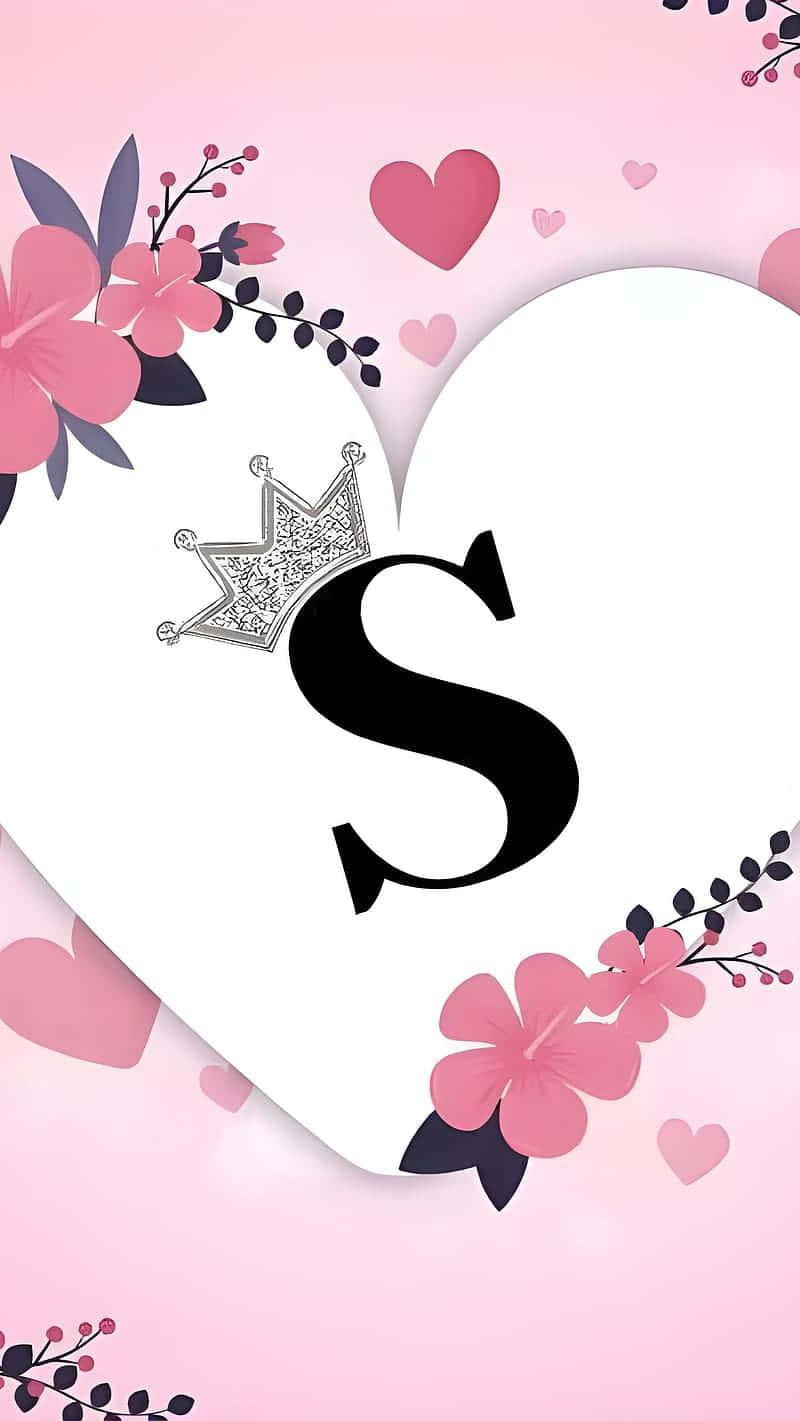 A Pink Heart With The Letter S And Flowers Wallpaper