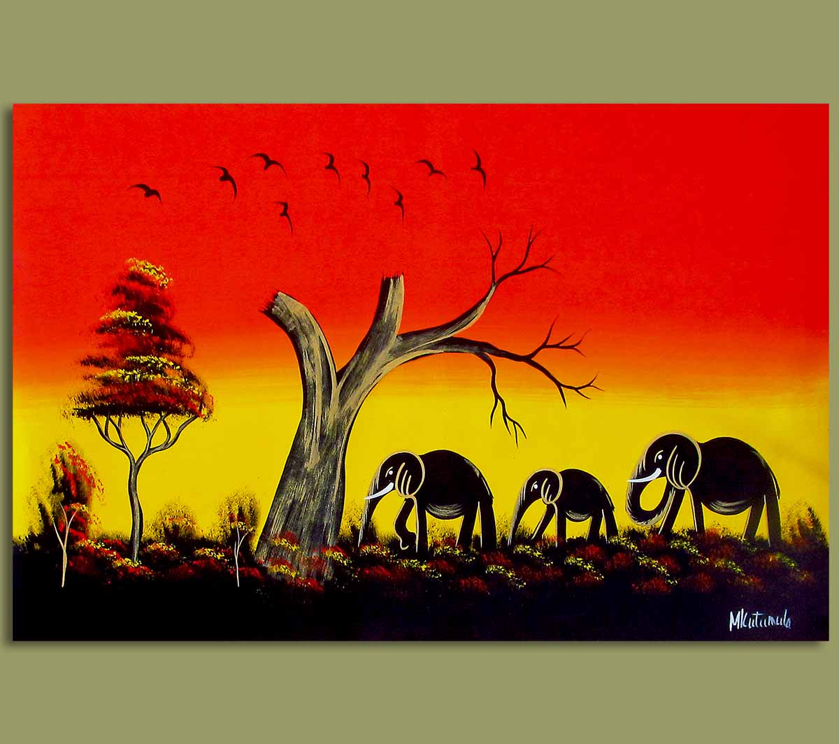 African Art Elephant Sunset