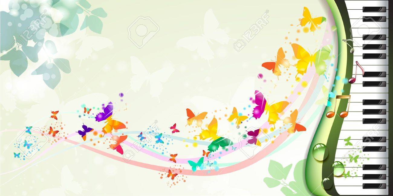 Springtime Background With Butterflies And Piano Keys Royalty Free