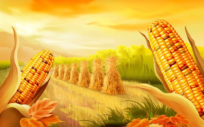 Wallpaper Drawing Corn Harvest HD