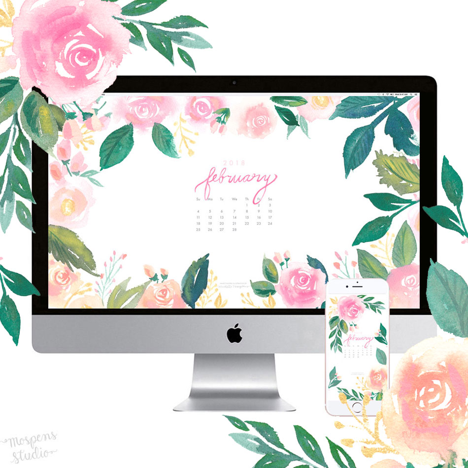 February Floral Watercolor Wallpaper By
