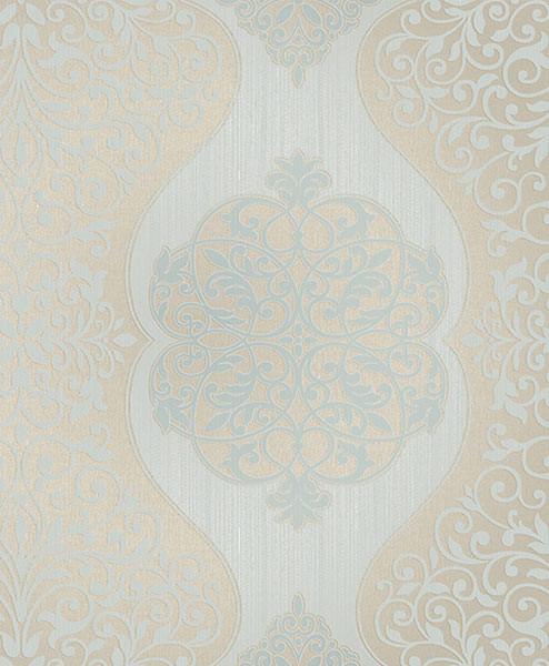 Wall Paper Energico Blue Medallion Wallpaper Contemporary