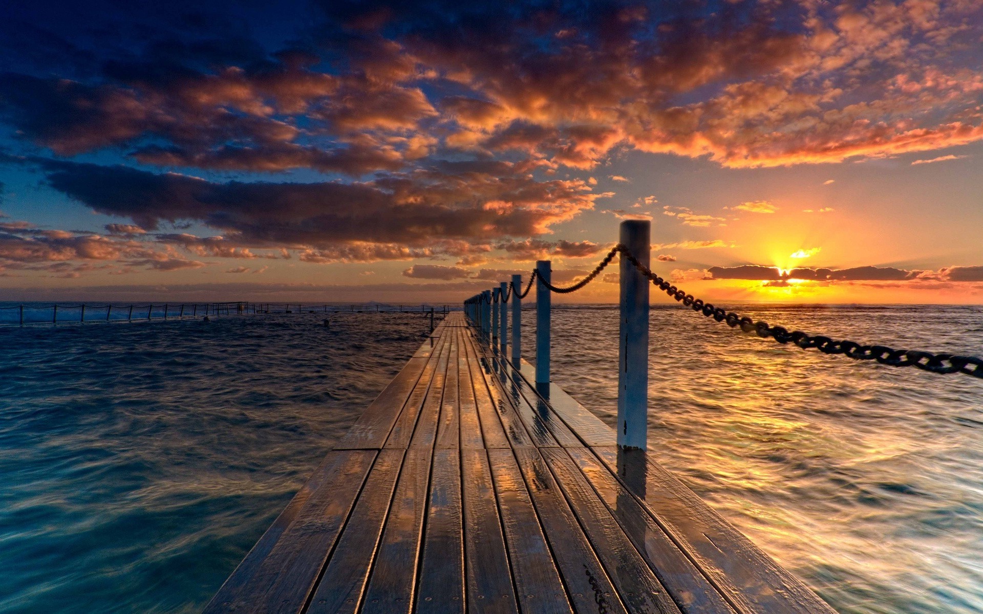 Landscape Nature Sunset Pier Wallpaper HD