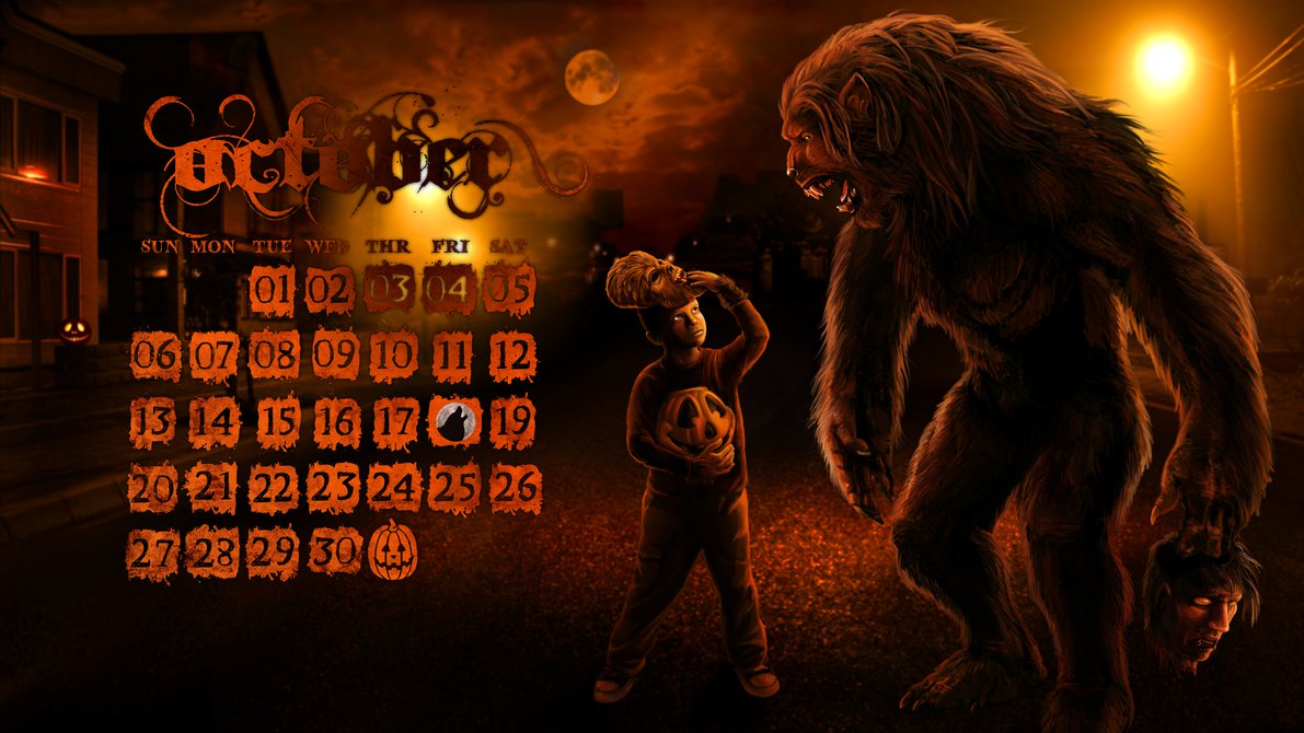 October Werewolf Desktop Wallpaper Calendar By Viergacht