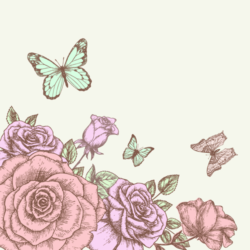 Retro Hand Drawn Flowers Background Design Vector