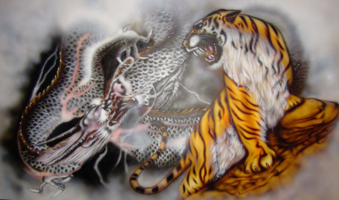 Dragon And Tiger Airbrush By Kisamake