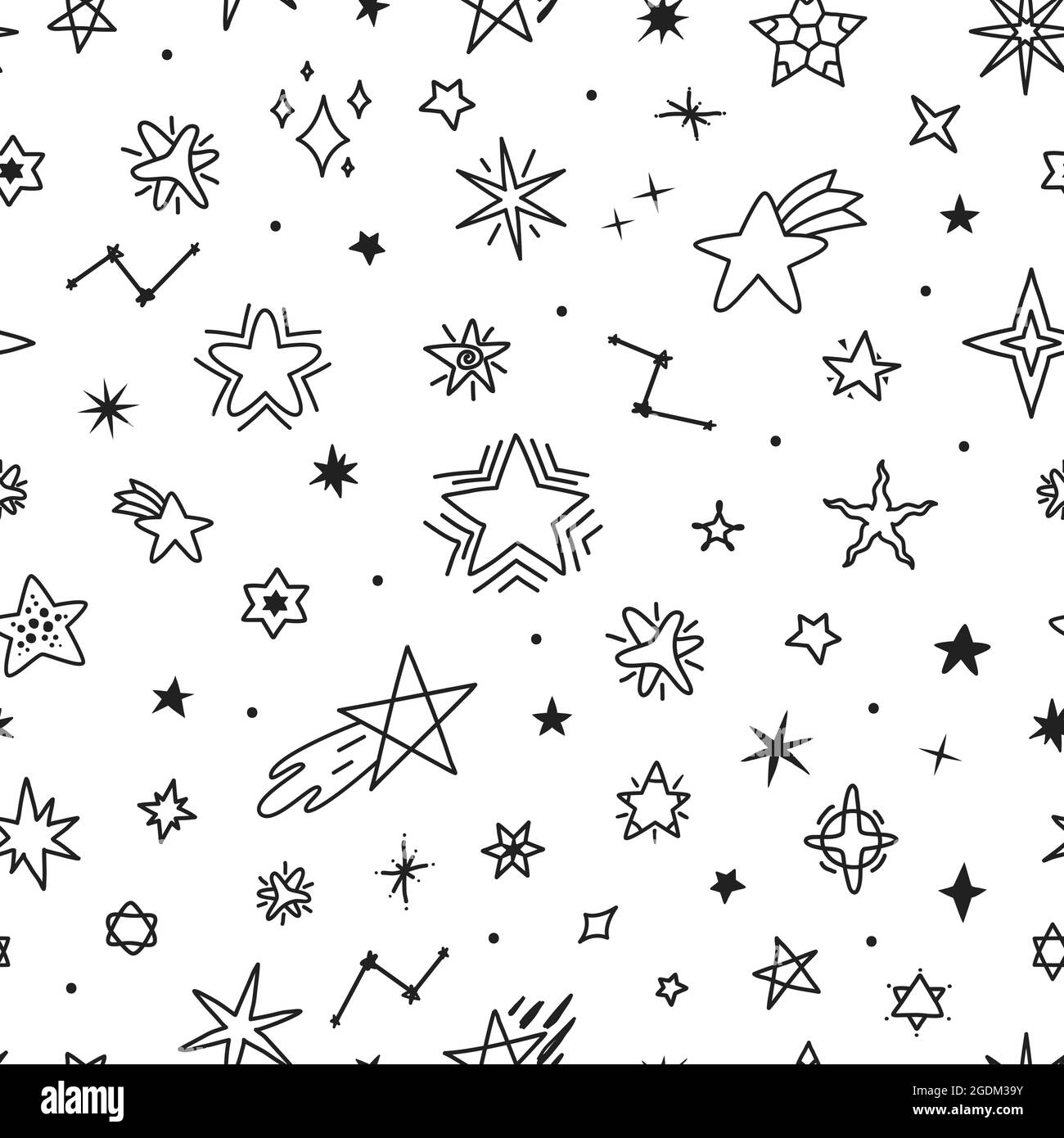 Hand Drawn Stars Doodles Cute Star Seamless Pattern Childish