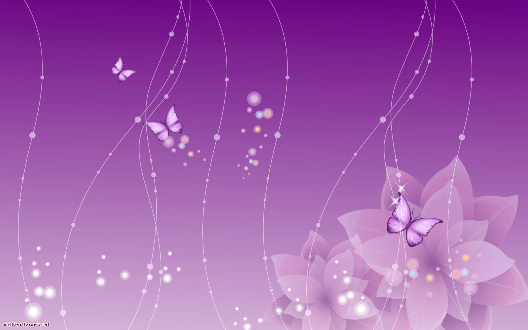 Vector Purple Flowers And Butterflies Wallpaper