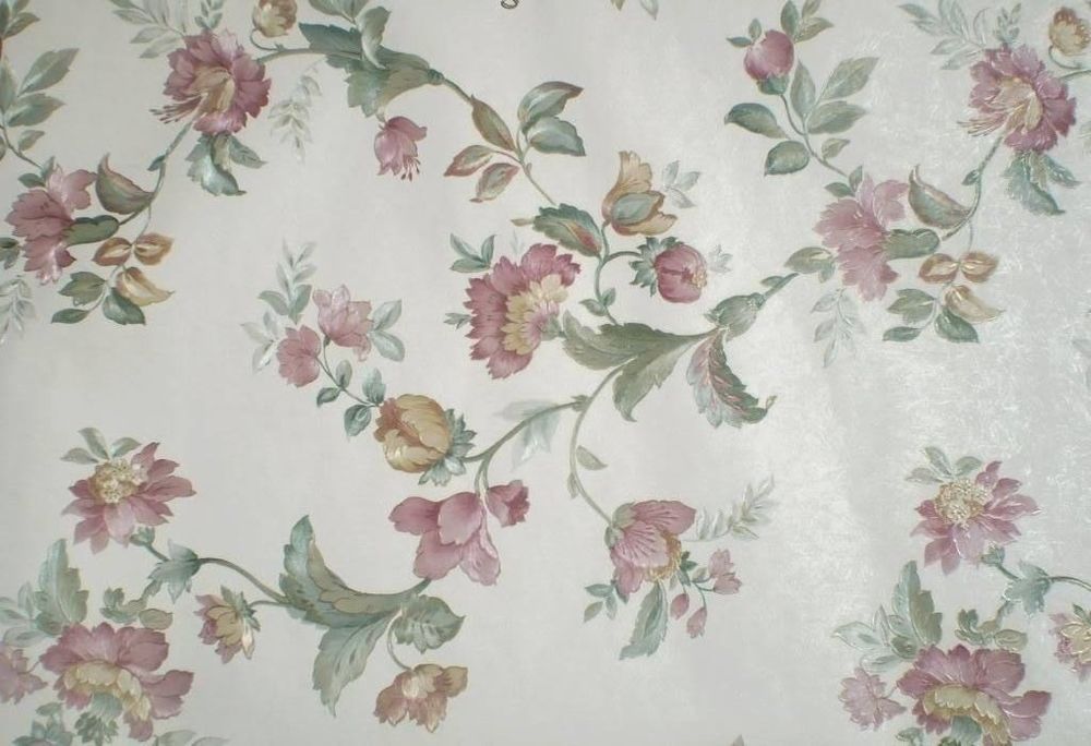  Gold Satin Flowers White Wallpaper by Sunworthy Pattern 5581056 eBay 1000x684