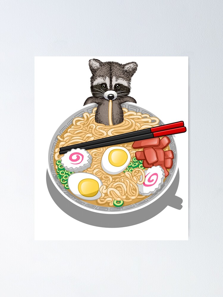 Raccoon Eating Ramen Noodles Poster By Albertocubatas