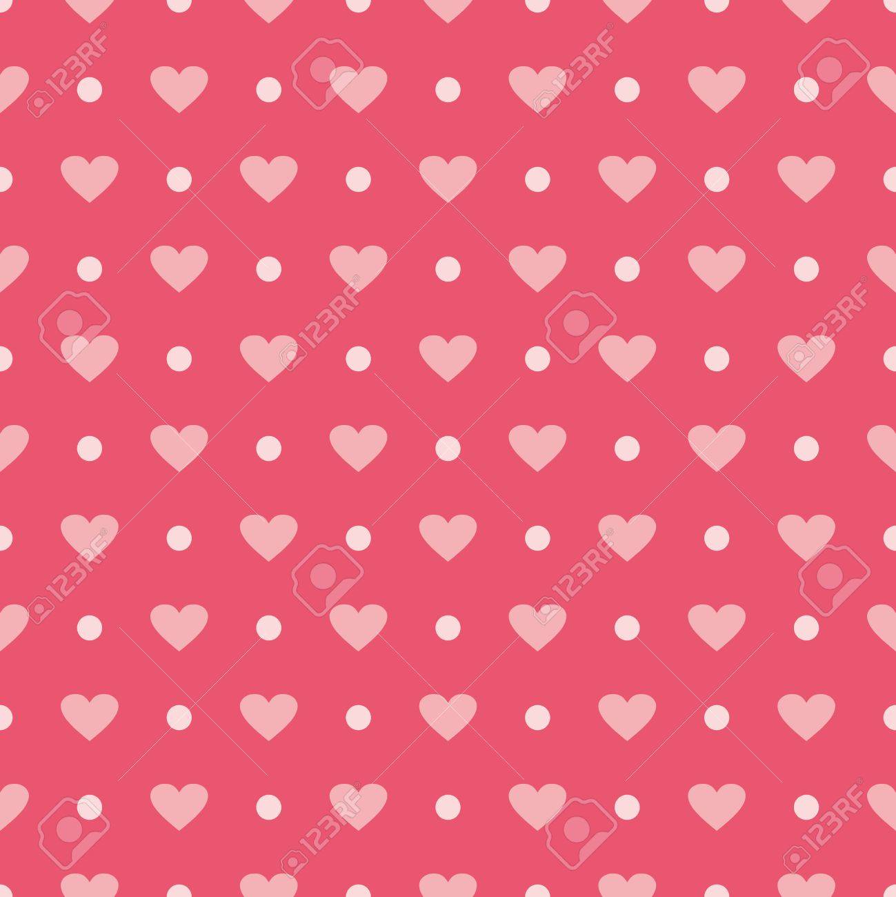 Pink Vector Tile Background With Hearts And Polka Dots Cute