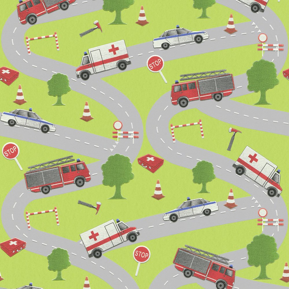 Fire Engine Police Car Ambulance Road Kids Childrens Wallpaper