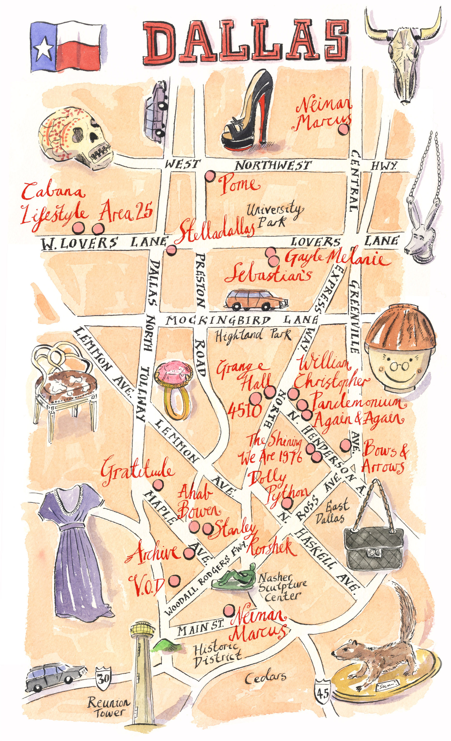 Dallas shopping map for Lucky Magazine   dallas mappery