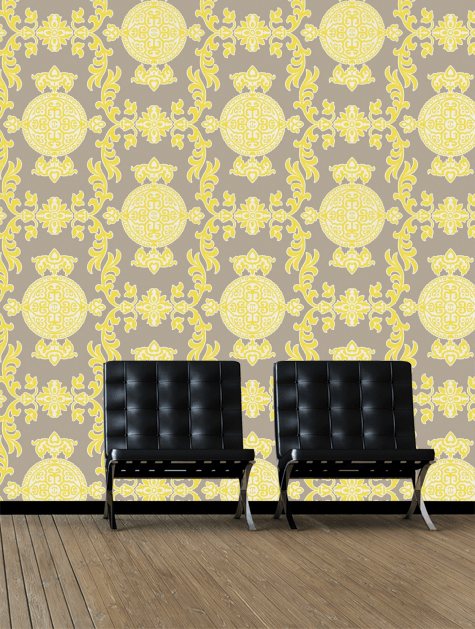 Thibaut Halie Grey And Lemon Wallpaper T36115