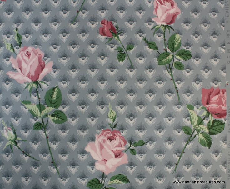 S Vintage Wallpaper Pink Cabbage Roses On By Hannahstreasures
