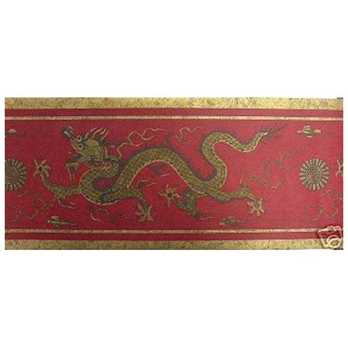 Raymond Waites Chinoiserie Red Gold Asian Dragon Wallpaper Border