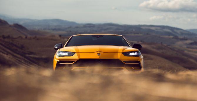 Wallpaper Yellow Front Lamborghini Urus Desktop HD