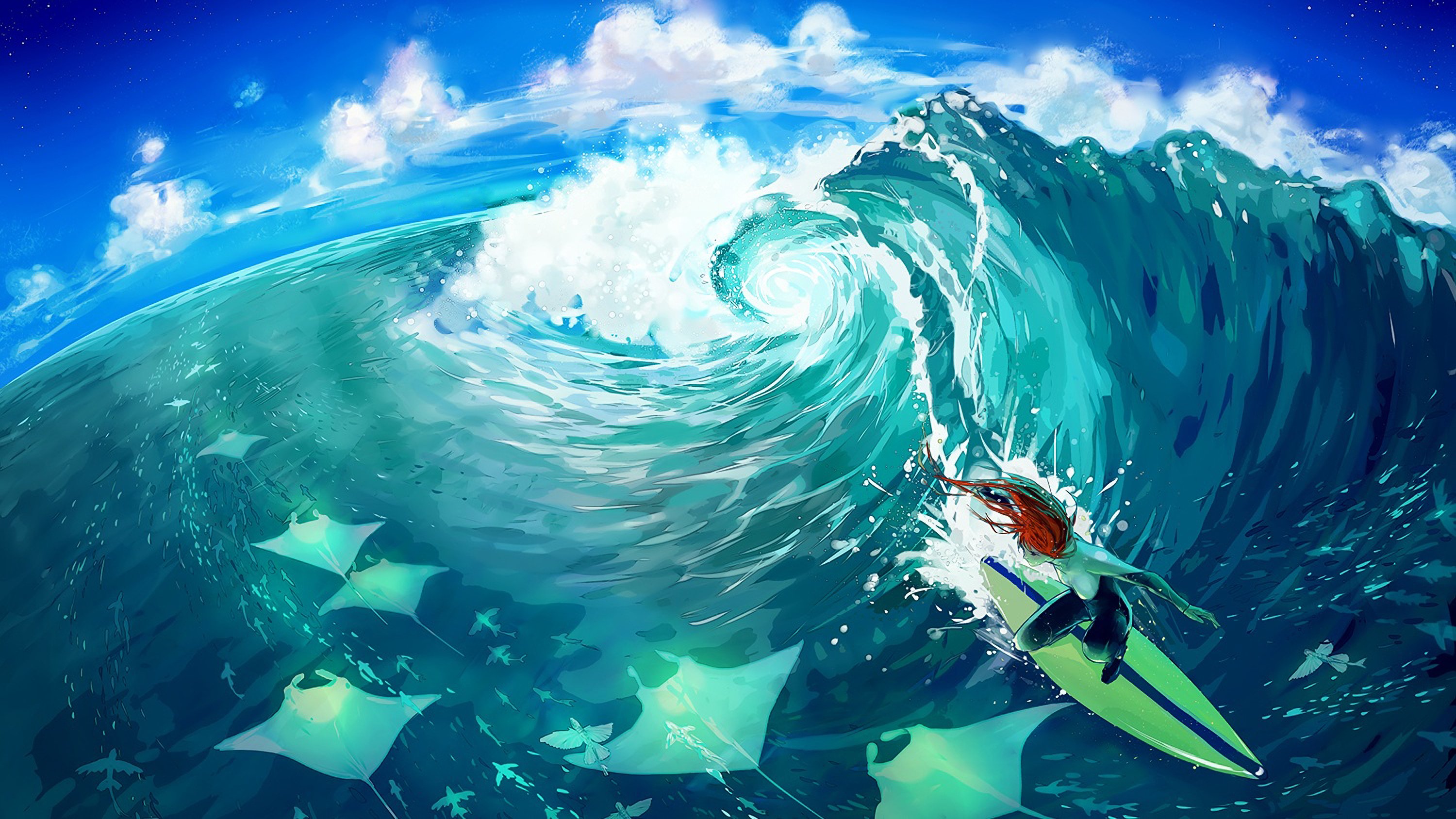 Surfing Yuumei Wallpaper   Anime Ocean Art   3000x1688 Wallpaper