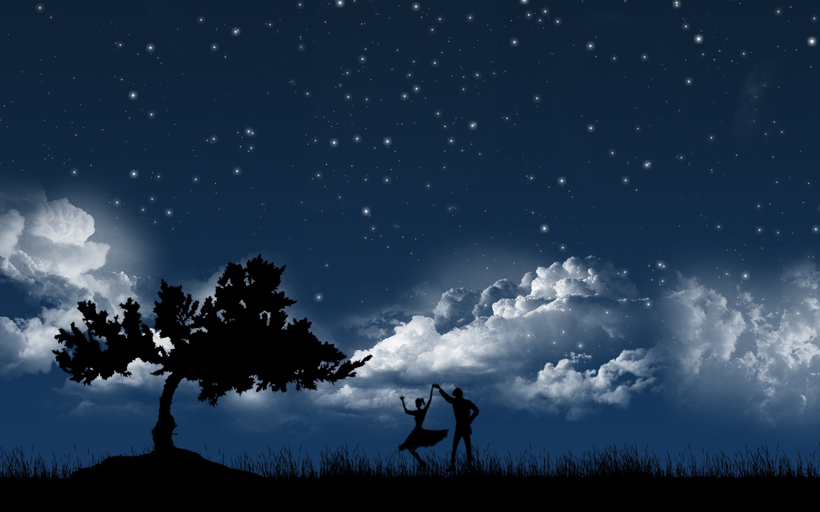 Wallpaper Of A Pair Lovers Dancing In Moonlight