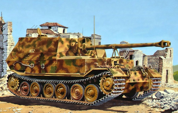 Wallpaper Tank Ww2 Painting Ferdinand Elefant War Art