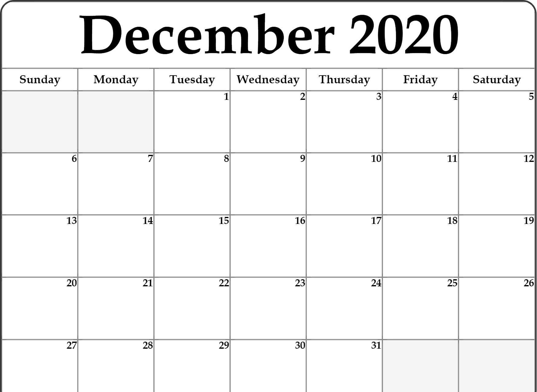 December Calendar Pdf Word Excel Printable Template