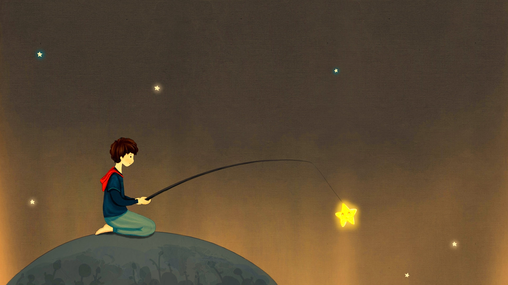 Children Fantasy Art Sci Fi Plas Stars Fishing Cute Wallpaper