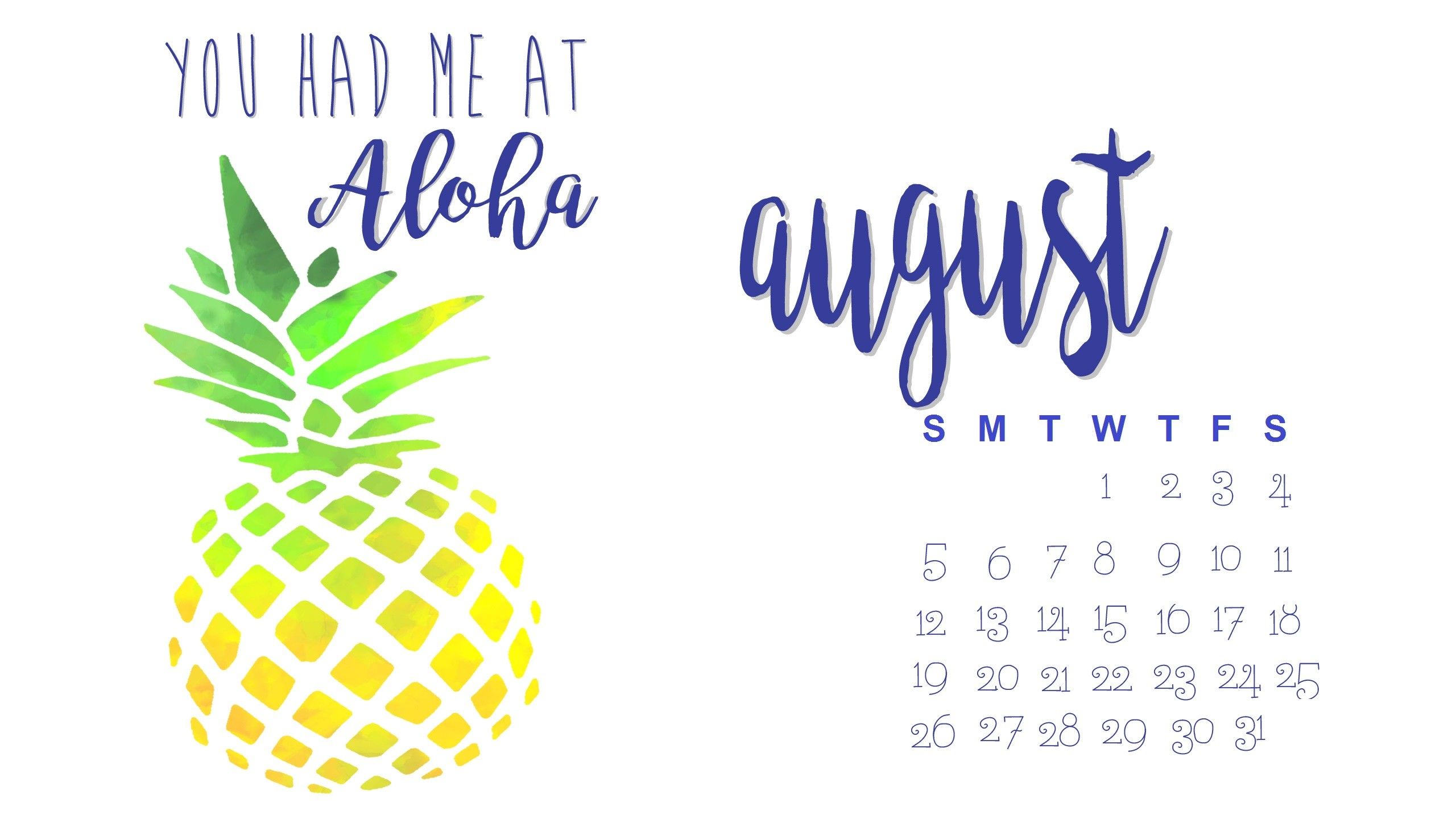 August Wallpaper Pineapple Cute Monthly Calendar