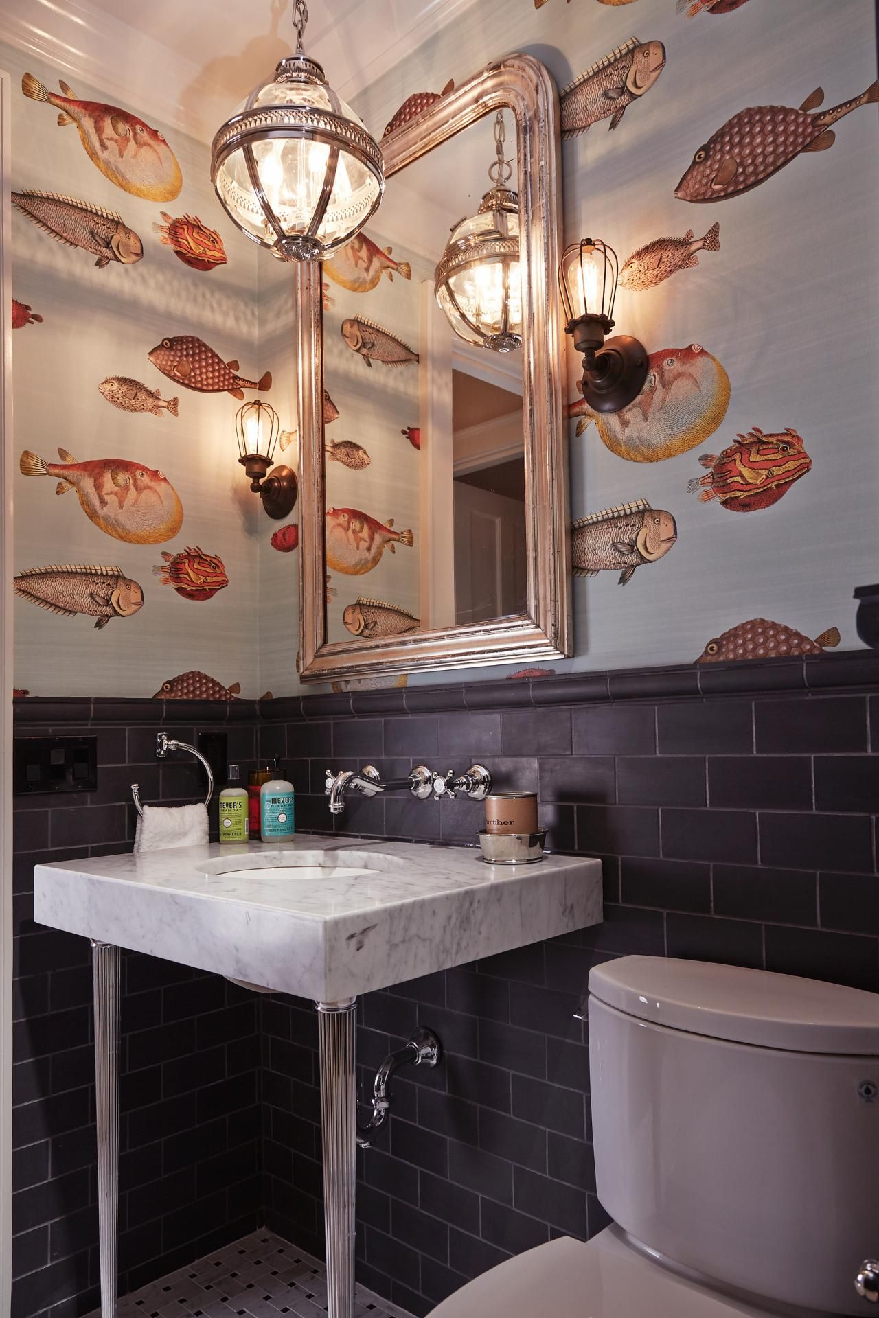 This Small Guest Bathroom Received A Bold Design Choice Fish