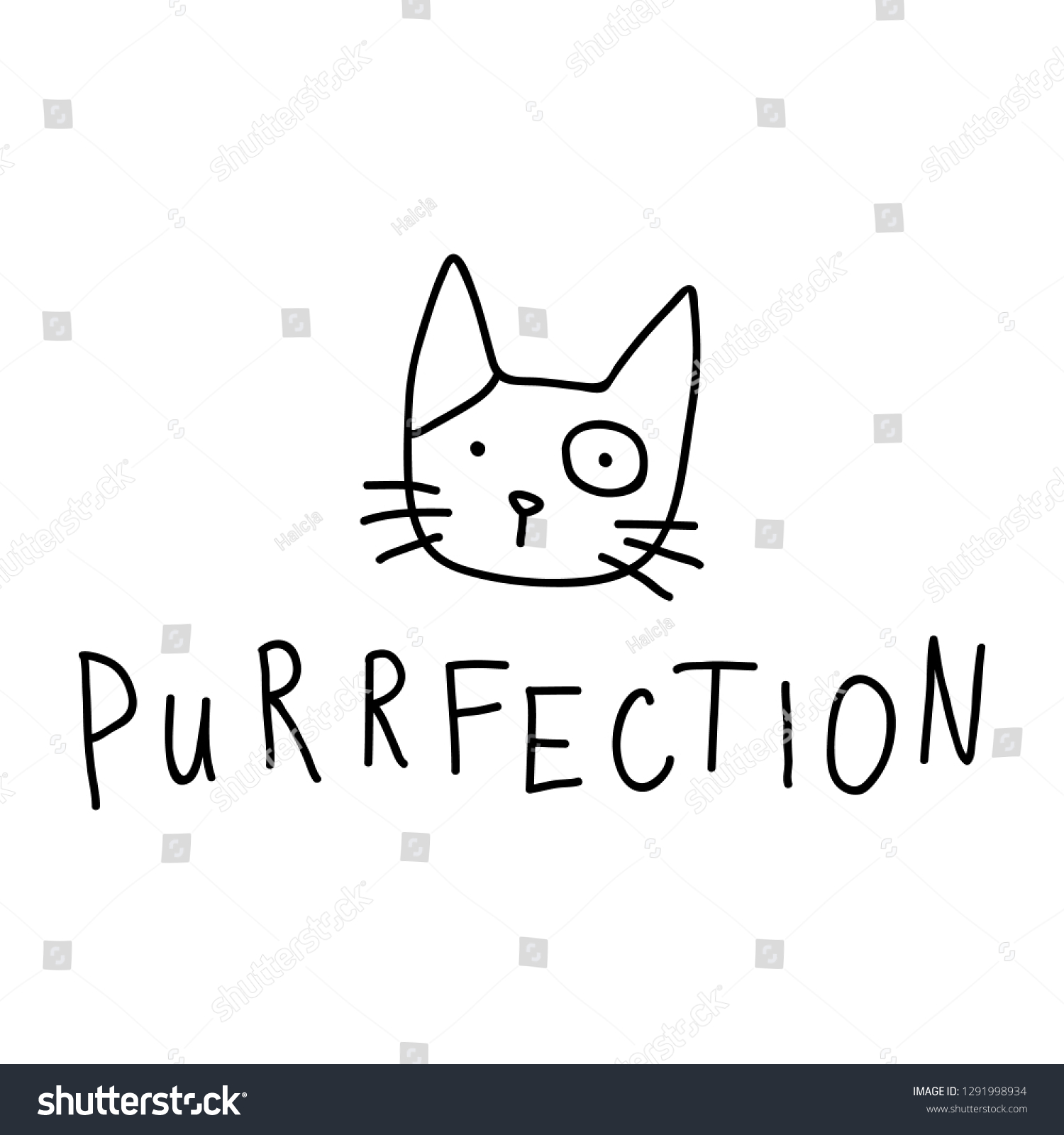 Purrfection Perfection Cat Pun Doodle Vector Stock Royalty