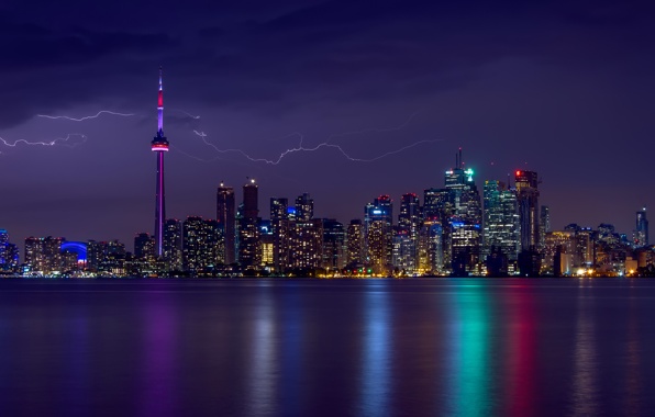 Wallpaper Canada Ontario Toronto Evening Lightning Storm Sky
