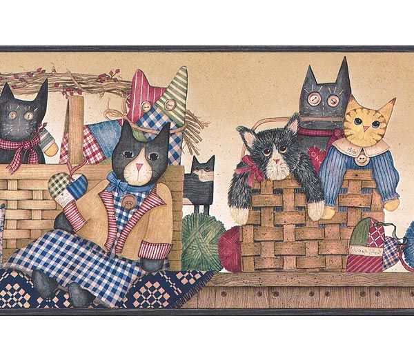 Country Folk Art Wallpaper Border Chesapeake Borders A263 Calico Cat Dolls 