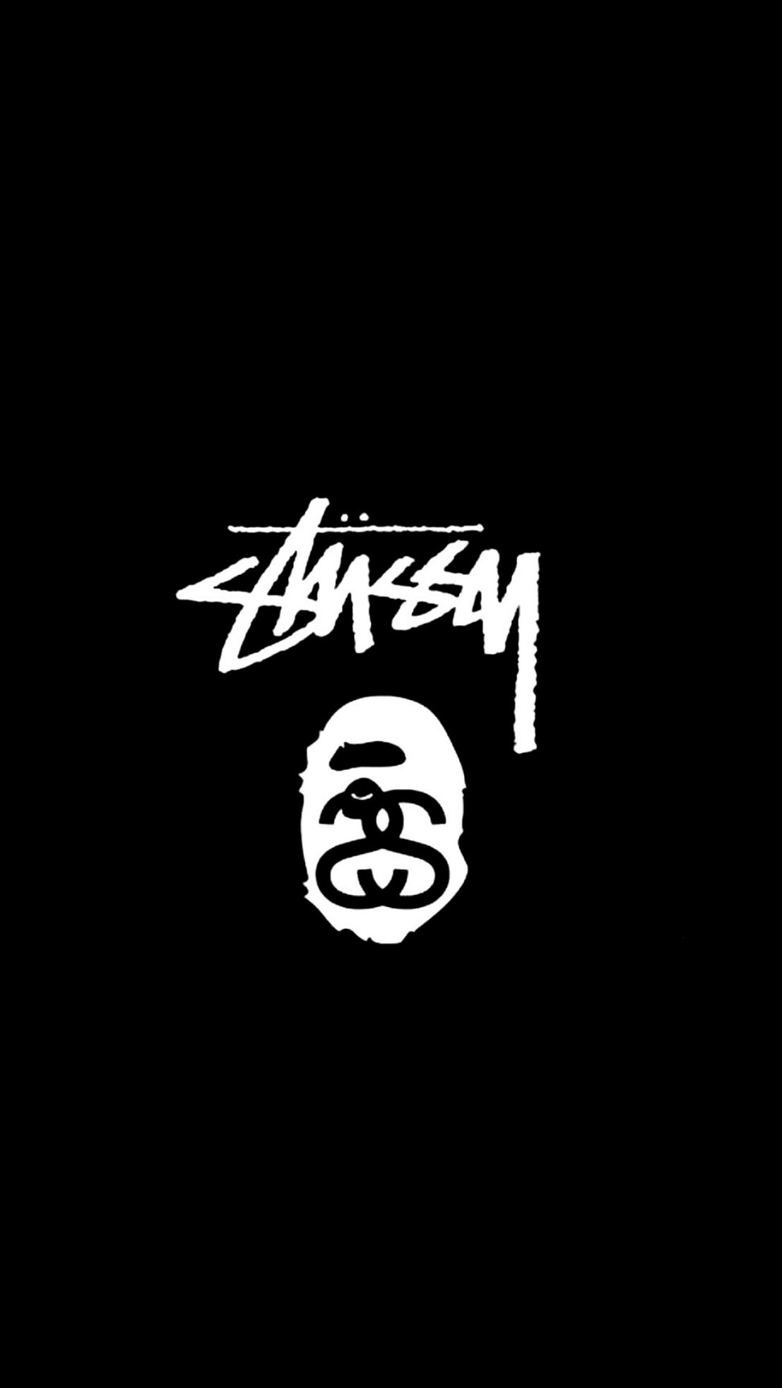 Stussy and Bape collaboration logo on a black background