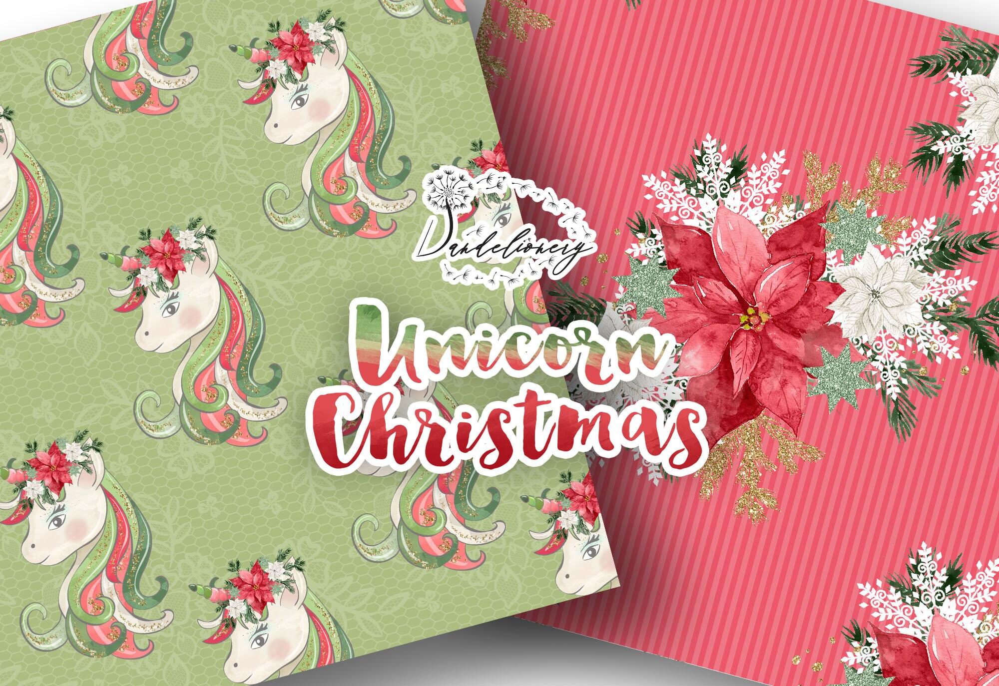 Cute Unicorn Christmas Digital Paper Pack 12x12 Etsy